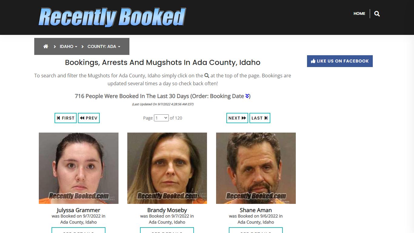 Recent bookings, Arrests, Mugshots in Ada County, Idaho - Recently Booked