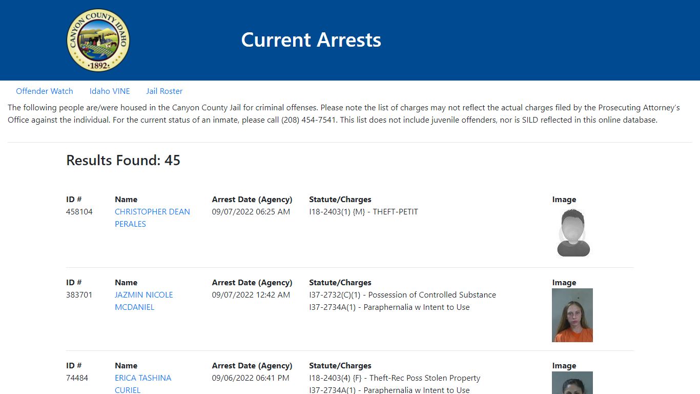 Current Arrests